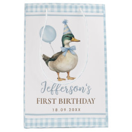 Preppy Blue One Lucky Duck 1e verjaardagsfeestje Medium Cadeauzakje