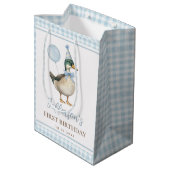 Preppy Blue One Lucky Duck 1e verjaardagsfeestje Medium Cadeauzakje (Achterkant Gekanteld)