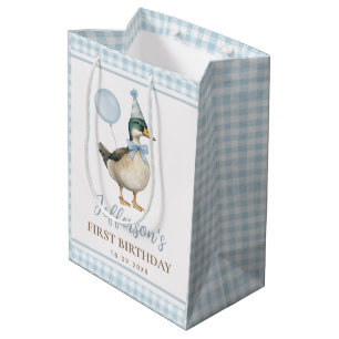 Preppy Blue One Lucky Duck 1e verjaardagsfeestje Medium Cadeauzakje