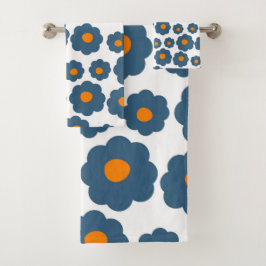 Preppy Blue Oranje Hippie Flower Pattern Bad Handdoek