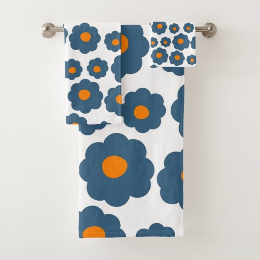 Preppy Blue Oranje Hippie Flower Pattern Bad Handdoek (Insitu)