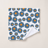 Preppy Blue Oranje Hippie Flower Pattern Bad Handdoek (Wasdoekje)