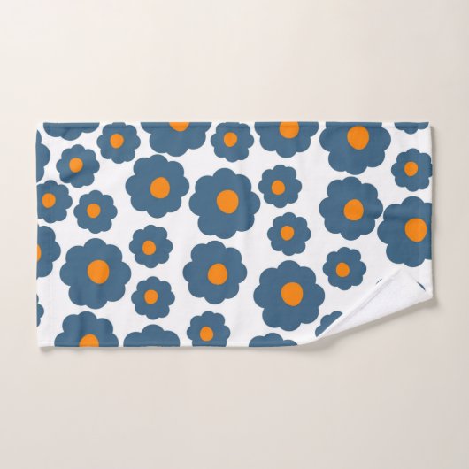 Preppy Blue Oranje Hippie Flower Pattern Bad Handdoek (Handdoek)
