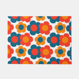 Preppy Blue Oranje Hippie Flower Pattern Deurmat