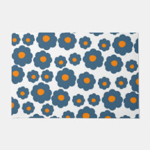 Preppy Blue Oranje Hippie Flower Pattern