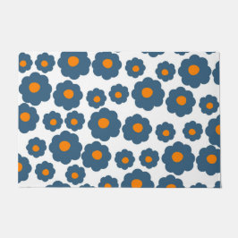 Preppy Blue Oranje Hippie Flower Pattern Deurmat