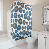 Preppy Blue Oranje Hippie Flower Pattern Douchegordijn (In situ)