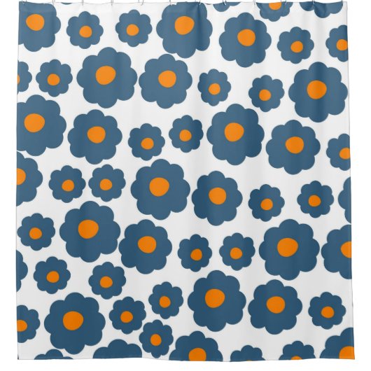 Preppy Blue Oranje Hippie Flower Pattern Douchegordijn (Voorkant)