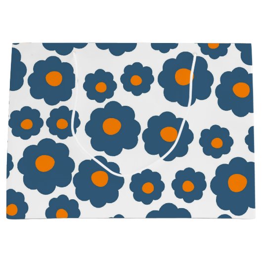 Preppy Blue Oranje Hippie Flower Pattern Groot Cadeauzakje (Voorkant)