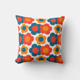 Preppy Blue Oranje Hippie Flower Pattern Kussen