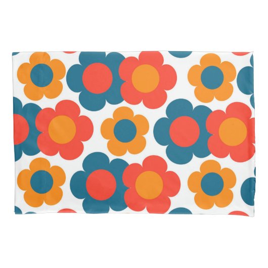 Preppy Blue Oranje Hippie Flower Pattern Kussensloop (Voorkant)