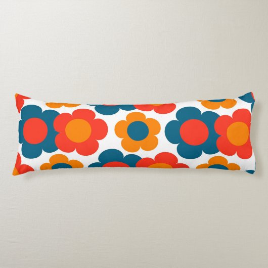 Preppy Blue Oranje Hippie Flower Pattern Lichaamskussen (Voorkant)