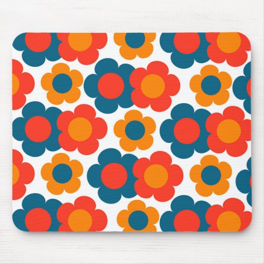 Preppy Blue Oranje Hippie Flower Pattern Muismat (Voorkant)