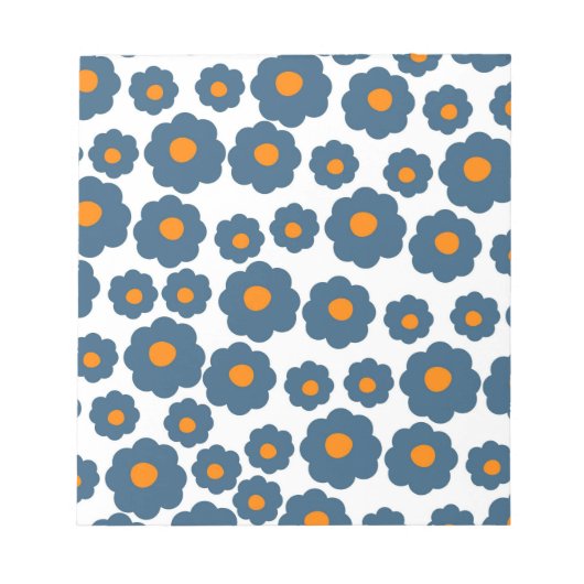 Preppy Blue Oranje Hippie Flower Pattern Notitieblok (Voorkant)