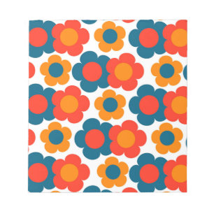 Preppy Blue Oranje Hippie Flower Pattern Notitieblok