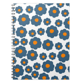 Preppy Blue Oranje Hippie Flower Pattern Notitieboek