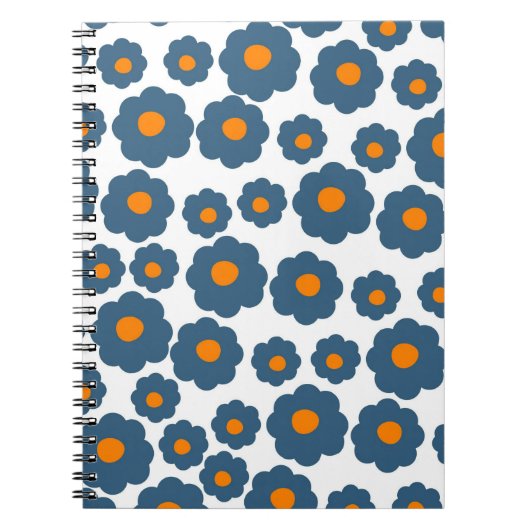 Preppy Blue Oranje Hippie Flower Pattern Notitieboek (Voorkant)