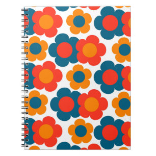 Preppy Blue Oranje Hippie Flower Pattern Notitieboek