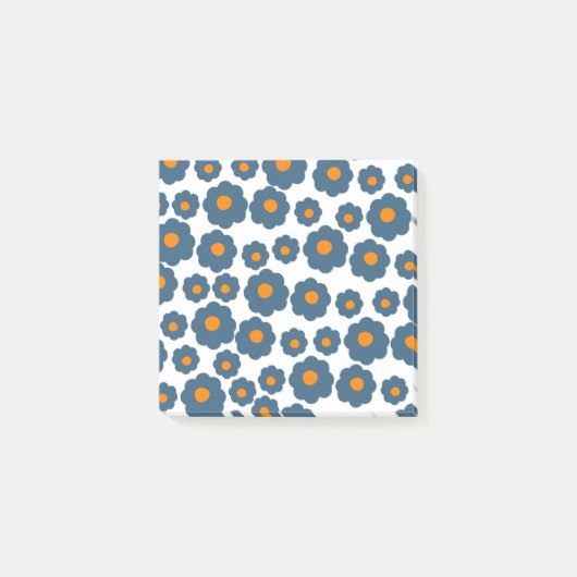 Preppy Blue Oranje Hippie Flower Pattern Post-it® Notes (Voorkant)