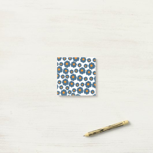 Preppy Blue Oranje Hippie Flower Pattern Post-it® Notes (Op bureau)