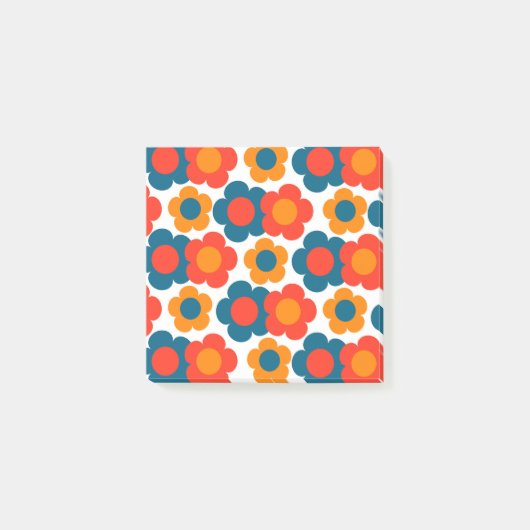 Preppy Blue Oranje Hippie Flower Pattern Post-it® Notes (Voorkant)