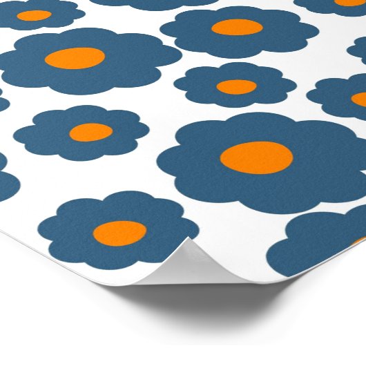 Preppy Blue Oranje Hippie Flower Pattern Poster (Hoek)