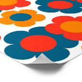 Preppy Blue Oranje Hippie Flower Pattern Poster (Hoek)