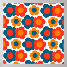 Preppy Blue Oranje Hippie Flower Pattern