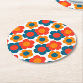 Preppy Blue Oranje Hippie Flower Pattern Ronde Kartonnen Onderzetter (Gebogen)