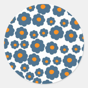 Preppy Blue Oranje Hippie Flower Pattern Ronde Sticker