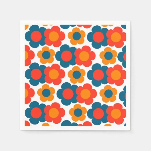 Preppy Blue Oranje Hippie Flower Pattern Servet (Voorkant)