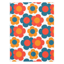 Preppy Blue Oranje Hippie Flower Pattern Tafelkleed