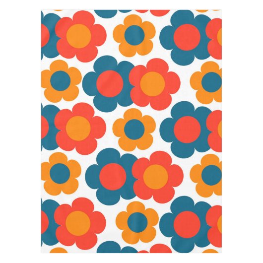 Preppy Blue Oranje Hippie Flower Pattern Tafelkleed (Voorkant)