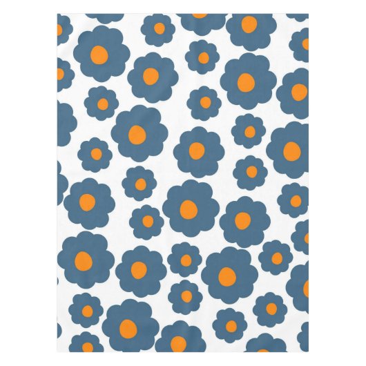 Preppy Blue Oranje Hippie Flower Pattern Tafelkleed (Voorkant)