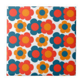 Preppy Blue Oranje Hippie Flower Pattern Tegeltje (Voorkant)