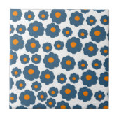 Preppy Blue Oranje Hippie Flower Pattern Tegeltje (Voorkant)