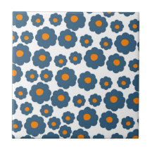 Preppy Blue Oranje Hippie Flower Pattern