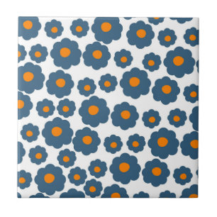 Preppy Blue Oranje Hippie Flower Pattern Tegeltje