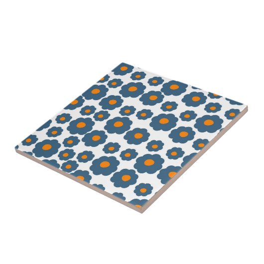 Preppy Blue Oranje Hippie Flower Pattern Tegeltje (Zijkant)