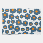 Preppy Blue Oranje Hippie Flower Pattern Theedoek (Horizontaal)