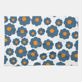 Preppy Blue Oranje Hippie Flower Pattern Theedoek