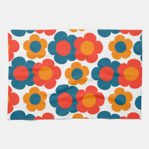 Preppy Blue Oranje Hippie Flower Pattern Theedoek