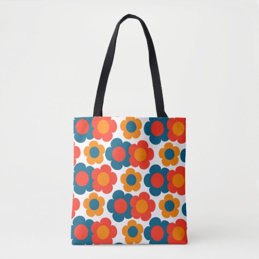 Preppy Blue Oranje Hippie Flower Pattern Tote Bag (Voorkant)