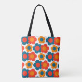 Preppy Blue Oranje Hippie Flower Pattern Tote Bag (Achterkant)