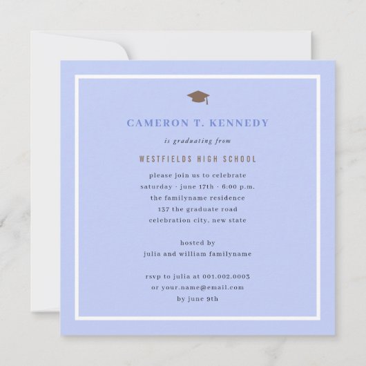 Preppy Blue Pin Stripes Photo Graduparty Kaart (Achterkant)