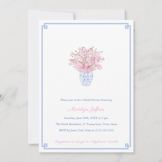 Preppy Blue & Pink Ginger Jar Vrijgezellenfeest Pa Kaart (Voorkant)