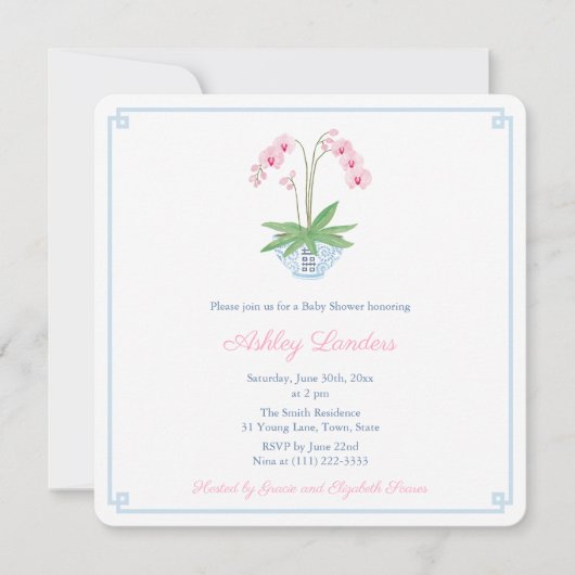 Preppy Blue Pink Orchid Ginger Jar Baby shower Kaart (Voorkant)