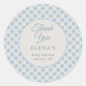 Preppy Blue Plaid Baby Shower Ronde Sticker (Voorkant)