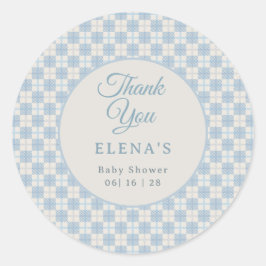 Preppy Blue Plaid Baby Shower  Ronde Sticker