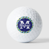 Preppy Blue Raspberry Lemon Argyle Monogram Golfballen (Voorkant)